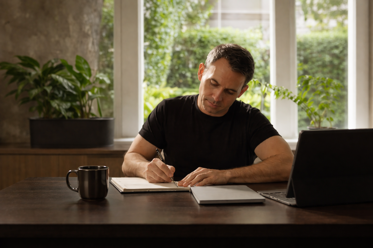 Jason Moore working at desk