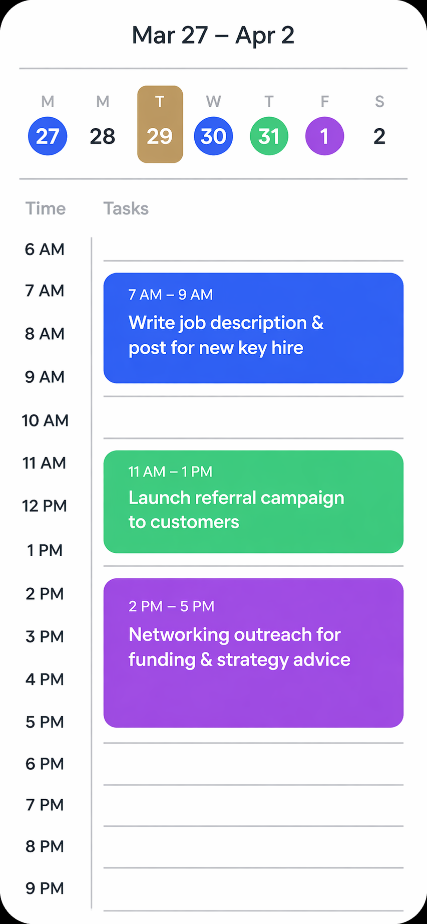 7 day workflow card